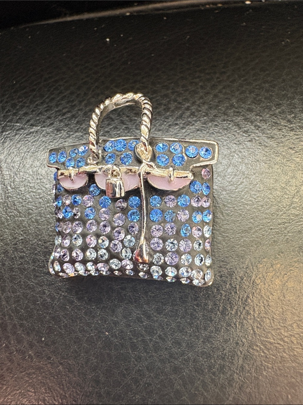 Crystal Embellished Blue Mini Bag Brooch 
Silhouette Of Hermes Birkin Bag